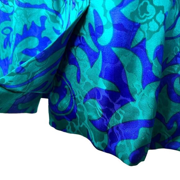 100% Silk Midi Skirt Vintage in Teal Green and Purple Size 10 - Picture 9 of 12